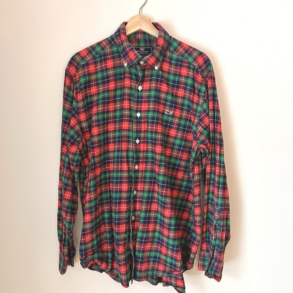 Vineyard Vines Whale Shirt Men's‎ Large Plaid Button Down Long Sleeve Cotton
